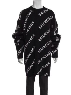 Balenciaga Black Oversized Sweater XL with All-Over Logo NWOT